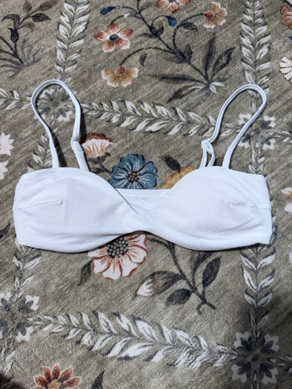 aerie White Textured Bandeau Bikini Top with Adjustable Straps